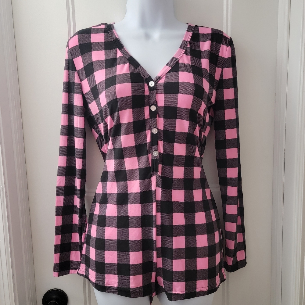 Fashion Nova Plaid PJ Romper Onesie